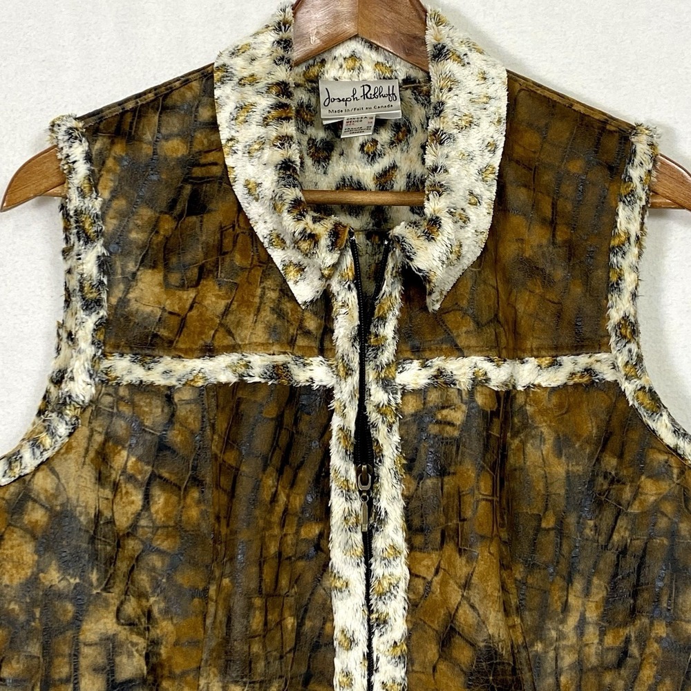 Joseph Ribkoff Sz Large 10 Faux Fur Vest Luxe Glam Mob Wife Preppy Quiet Luxury